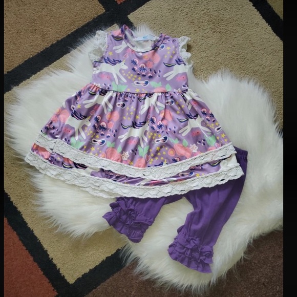 Other - Girl’s boutique unicorn matching set outfit 2T-3T EUC